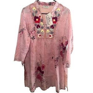 Vintage Goa Embroidered 100% Cotton Flowy Top Sz 2X